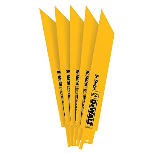DEWALT Reciprocating Saw Blades, Straight Back, Bi-Metal, 6-Inch 24 TPI, 5-Pack (DW4813)
