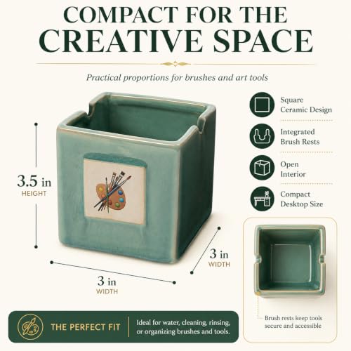 GUTE Painters Artist Cup, Paint Brush Holder & Cleaner 3.5" H 3" W - Gift Paint Mixing Cup, Elegant (Green) - style: Green Cup