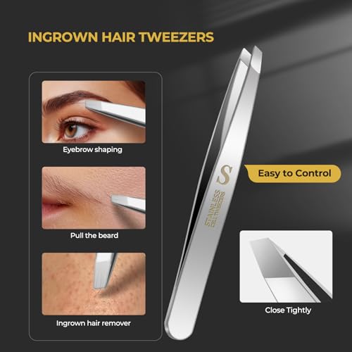 WSYUB Professional Blackhead Tweezers,Ingrown Hair Removal Kit - color: Starlight Silver