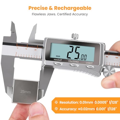 HARDELL Digital Caliper 6 Inch, Rechargeable All Metal W/Backlight Screen - size: 6 Inch