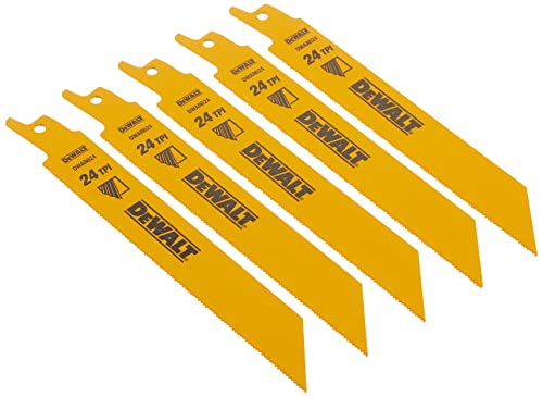 DEWALT Reciprocating Saw Blades, Straight Back, Bi-Metal, 6-Inch 24 TPI, 5-Pack (DW4813)