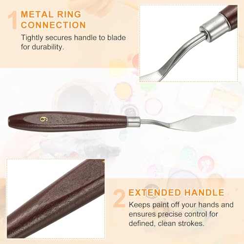 HARFINGTON 5pcs Palette Knife Painting Tool 2.17 x 0.63 Stainless Steel Art Spatula Pallet Knives Scrapers Tools with Beech Wood Handle for Acrylic Oil Canvas Mixing Spreading, Red/Silver - size: 2.17" x 0.63"