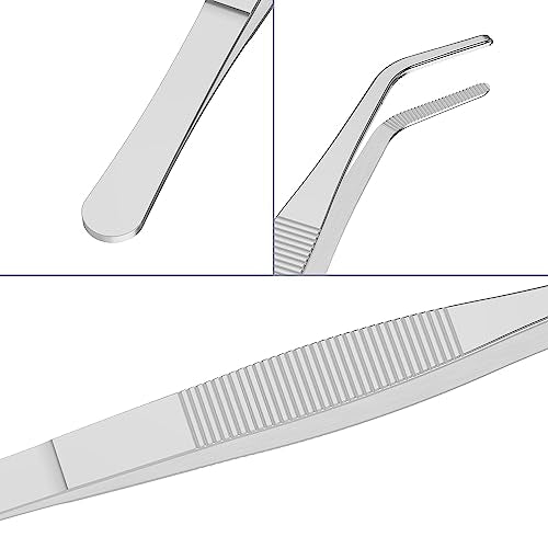 5 PCS 5.5" Stainless Steel Tweezers, Curved Blunt, 3/64" Thick - size: 5.5"L(3/64"T)