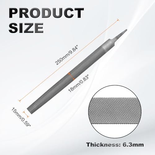 HARFINGTON 8" Half Round Medium Cut File Double Cut Teeth Medium Metal File High Carbon Steel T12 without Handle for Metal Wood Tool Sharpener, Gray - size: 8"