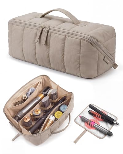 BAGSMART Hair Tool Travel Bag for Shark FlexStyle & Dyson Airwrap,Wide Open - color: Brown