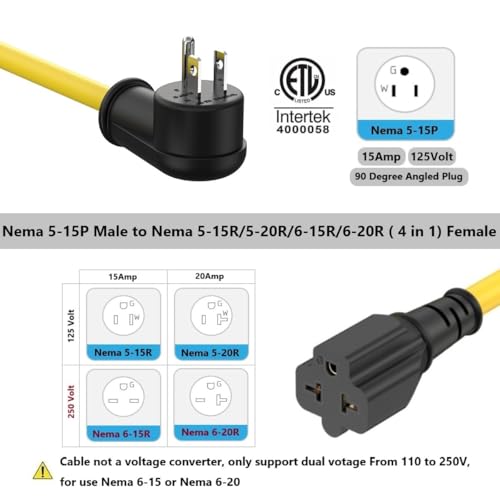 3FT 12AWG Heavy Duty Right-Angle Extension Cord 90 Degree 15-Amp to 20-Amp - color: 3 FT