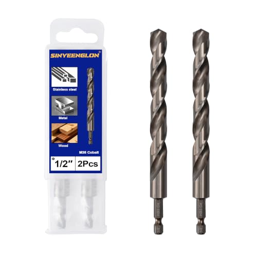 1/2 inch Drill Bit for Metal and Hard Steel (2Pcs), Hex Shank, M35 Cobalt - size: 1/2(2pcs)