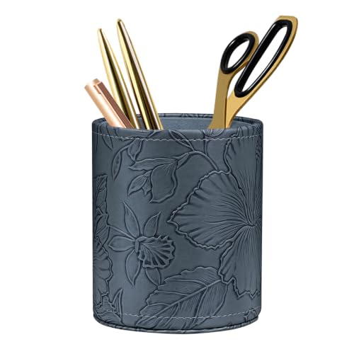 Round Leather Pen Holder for Desk, Desktop Organizer,(Navy Blue) - color: Navy Blue