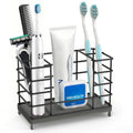 Toothbrush Holder with Quick Drying Mat—Toothbrush and Toothpaste Holders for Bathrooms—5 Slots Openwork Design Black Toothbrush Holder Set,Bathroom Counter Organizer for Electric Toothbrush - size: Large