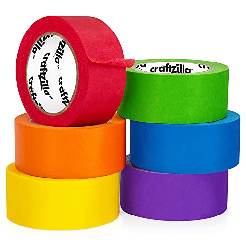 Craftzilla Rainbow Colored Masking & Painters Tape, 6 Rolls, 1in x 10 Yards