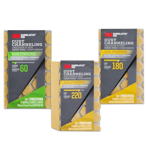 3M Angled Sanding Sponge 3 Pack - All-Purpose Variety 3M Sanding Sponge Bundle Includes 3 Sanding Sponges (60, 180, 220) | Sanding Sponges Interior & Exterior Projects