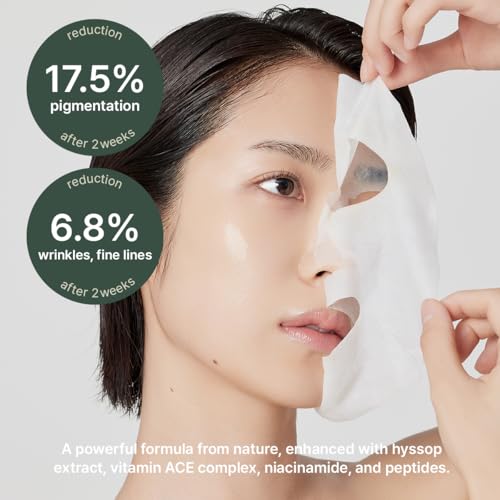 ARENCIA Hyssop Glow Sheet Mask, 5 Pack, Hydrating, Glowing, Boosting, Repairing for younger looking skin with Vitamin A,C,E - size: 5 Count (Pack of 1)