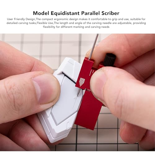 Hilitand Equidistant Parallel Scriber, Sturdy Aluminium Alloy with Tool Steel Engraving Needle for Gundam Model Building, Adjustable T Square Marking Ruler (Red)