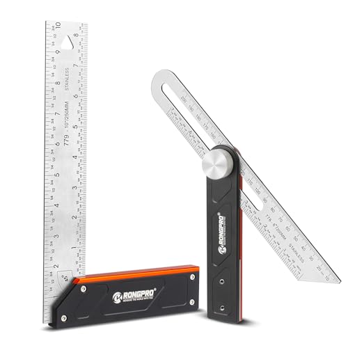 10Inch Woodworking Square Ruler and T-Bevel Gauge Set - 1/16" Precision,Sliding T-Bevel and T Measurements Ruler, Aluminum Handle Carpenter Square Layout Tool for Woodworking -Imperial… - style: 2PCS