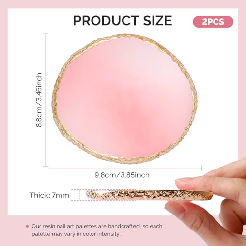 MelodySusie 2Pcs Round Resin Nail Art Palette with Spatula, Pink & White - size: 2PCS Round Shape