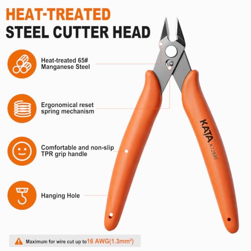 KATA Mini Flush Cutters, 5-Inch Wire Cutters Plier for Jewelry & DIY Crafts - color: 5 Pack 5" Orange
