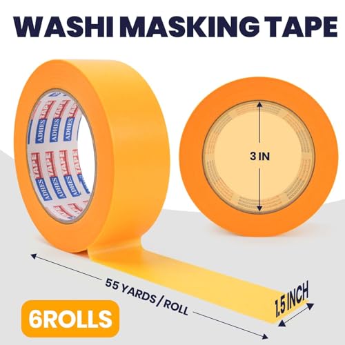 ADHES Orange Washi Masking Tape, 15-21 Day UV Resistant Painters Tape - size: 1.5in