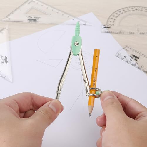 Mr. Pen- Geometry Set, 13 pcs, 3 Metal Compasses, Protractor, 6" Ruler | 45° & 30°/60° Set Squares, Pencils, Lead Refills, Sharpener & Eraser for Math, Drafting & Classroom Use - color: Mint Green