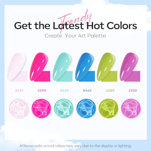 modelones Neon Gel Nail Polish Set 6 Colors, Pastel Mint Pink Purple - color: A A A1 Neon Gala