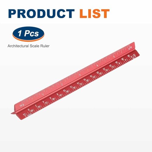 HARFINGTON Architectural Scale Ruler, 7" Standard Aluminum Alloy Red - color: Red, size: 7 Inch