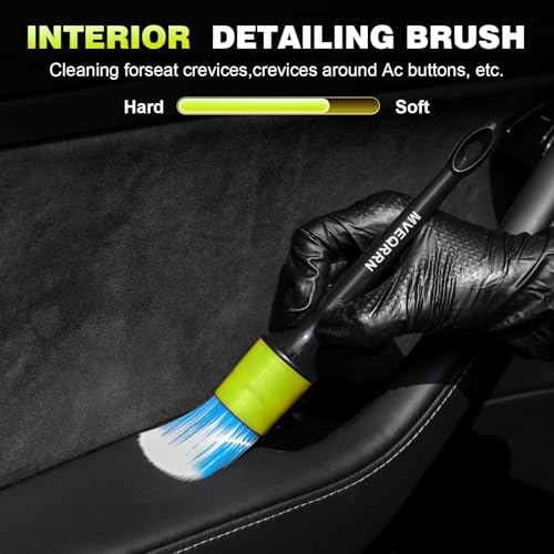 MVEQRRN 9PCS Boar Hair Car Detailing Brush Set,Car Wheel Brush Kit (Green) - color: 9pcs green detail wheel brush set
