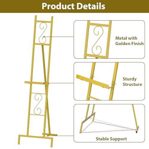 58" Gold Easel Stand for Sign, Metal Easel with Chain Support for Painting - style: 2pack-Gold