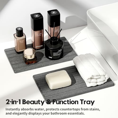 Razborci 2PCS Water Absorbing Stone Drying Tray Mat for Bathroom Sink & Kitchen Counter Organizer, Quick Dry Dish Soap Dispenser Sponge Holder, Vanity Sink Caddy, Coaster, Dark Gray - 10" x 6" - color: 2 Pack - Dark Gray, size: 10" x 6"