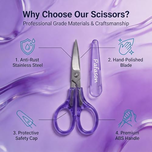 PAFASON Small Travel Sewing Embroidery Scissors Set Curve Straight Tip - color: Green+purple