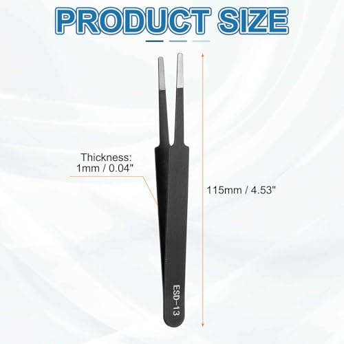 HARFINGTON 4.53" Long ESD-13 Anti-static Straight Round Tip Tweezers - size: 4.53"（ESD-13)