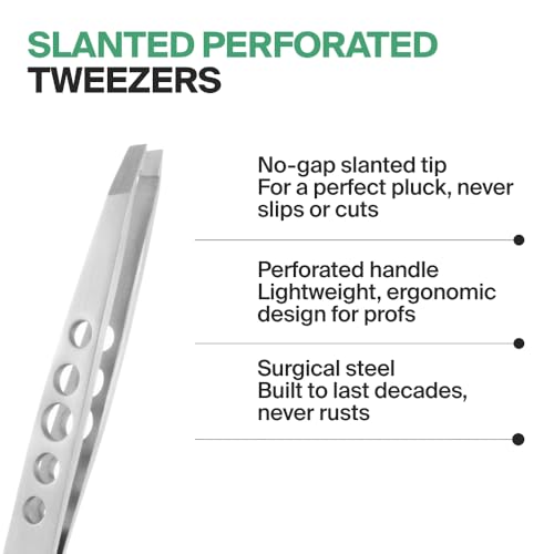 GERMANIKURE Perforated Slanted Tweezers, FINOX German Steel, Leather Case - style: Leather Sleeve