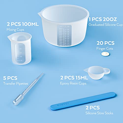 Large Silicone Resin Measuring Cups Tool Kit - Nicpro Reusable 600ml & 100ml Measure Cup, Silicone Stir Sticks Pipettes Finger Cots for Epoxy Resin Mixing, Molds, Jewelry Making, Waxing, Easy Clean - color: white 2, size: 600ml+100ml