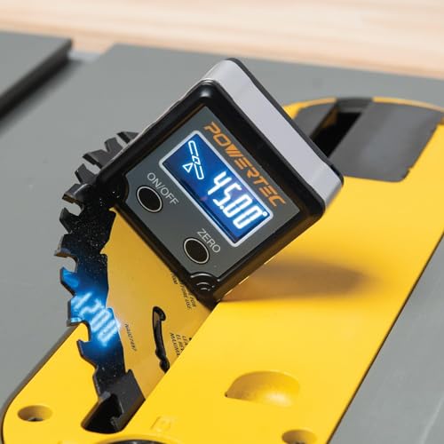 POWERTEC 7pc Set Router Table Setup Bars, 3-Gauges-in-One Aluminum Setup Blocks Height Gauge Set w/Table Saw Angle Gauge, Digital Angle Finder Protractor for Woodworking, Table Saw, Miter Saw (72037)
