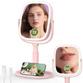 Height Adjustable Lighted Makeup Mirror with Lights and Magnification 20X - color: Pink
