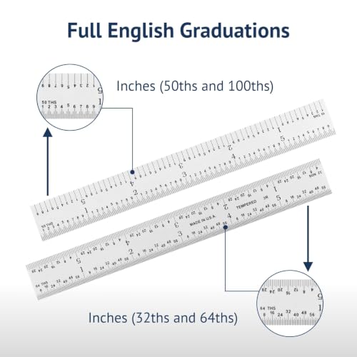 PEC Tools 24" Metal Ruler, Rigid, 3R Graduation, Premium Measuring Tool - color: Rigid, size: 24"