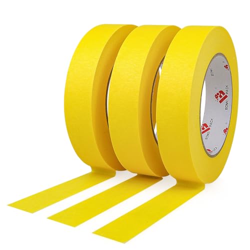 BOMEI PACK Yellow Painters Tape 1 Inch Bulk - Paint Tape 3 Rolls x 1 Inch x 60 Yards - Painter's Tape Yellow Masking Tape for Walls Painting, DIY Crafting, and School Project, Total 180 Yards - color: Yellow