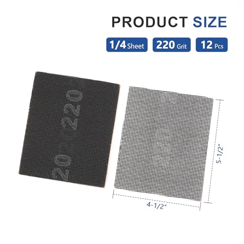 SCOTTCHEN Sanding Mesh 1/4 Sheet (12pcs) 5.5" x 4.5" for Palm Sanders Sheets 220 Grit - size: 1/4 Sheet: 5.5"x 4.5", style: #220