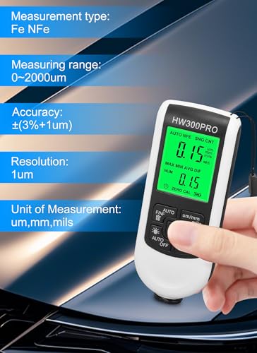 New Digital Coating Thickness, Ultra high Probe, Paint Mil Thickness Meter for Automotive Paint Thickness Measurement, Measuring Range: 0 to 2000UM(White)