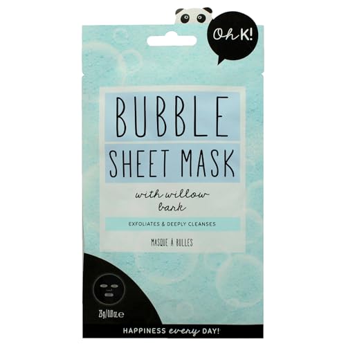 Oh K! Bubble Sheet Mask - Willow Bark - Korean Face Mask Sheet - Facial Skin Care Products - Clean Korean Skincare - Hydrating Face Sheets - 1 Pc - size: 1 Count (Pack of 1), style: Willow Bark