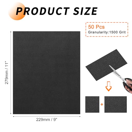 50 Pcs 1500 Grit Sandpaper 9 x 11 Inch Sand Paper Silicon Carbide - size: 1500 Grit
