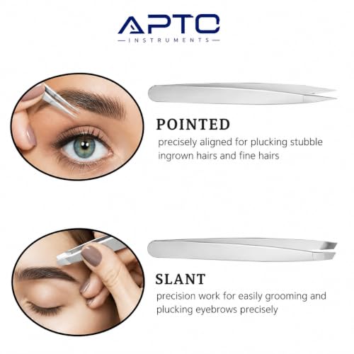 APTO INSTRUMENTS 4 PCS Precision Tweezers Set, Stainless Steel Anti-Static ESD Tweezers, Straight & Curved Tip Non-Magnetic Tweezers for Electronics, Jewellery Making, Craft, Soldering & DIY (Silver) - color: Silver