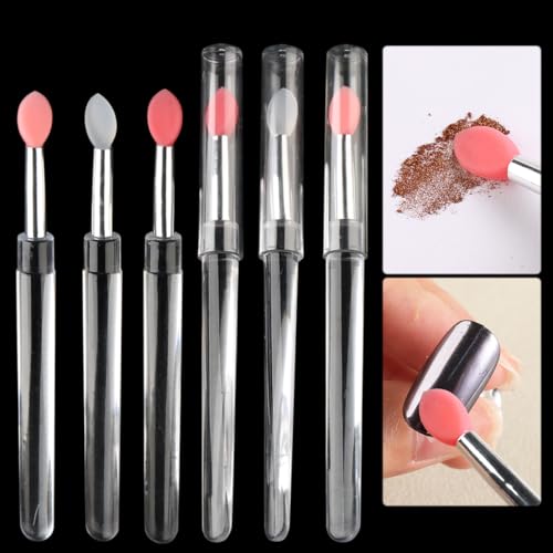 Fcozpjk 6Pcs Chrome Nail Powder Applicator Brushes Reusable Silicone Head