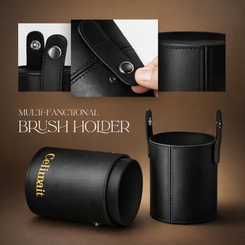 Makeup Brush Set with Case, Synthetic Bristles, Wood Handle, 12 Pcs - color: Black