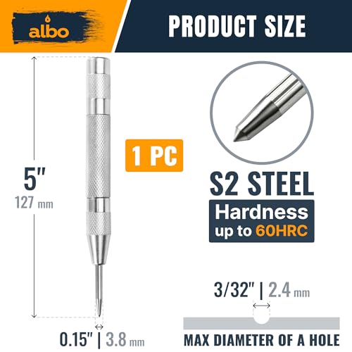 ALBO Automatic Center Punch, 5", Silver, Standard Cap, 1 Pc - style: 5'' pack of 1