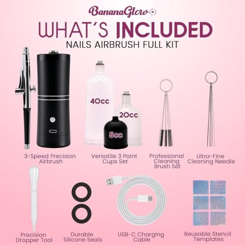 Airbrush for Nails Kit – Easy to Use High Quality Cordless Rechargeable Durable Professional Nails Airbrush Machine Kit with Stencils & Cleaning Tools for DIY Artists and Nail Techs - color: Piano Black