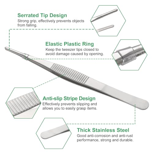 HARFINGTON Stainless Steel 6.3" Tip Multi-Purpose Tong Silver - size: 6.3 x 0.4 x 0.06 inch