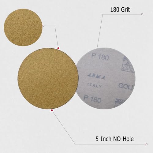 findmall 5-Inch NO-Hole 100Pcs Hook Loop Pads Sanding Disc 180 Grit - size: 180grit