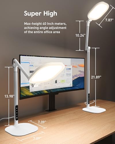LitONES Tall LED Desk Lamps Home Office, Edge-Lit Eye-Care, 50 Light Modes - size: White 1Pack