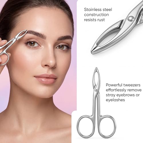 2Pcs Eyebrow Tweezers Scissor Precision Stainless Steel Flat Straight Tip Eyebrow Facial Remover for Hair Plucker Women and Men Facial Hair