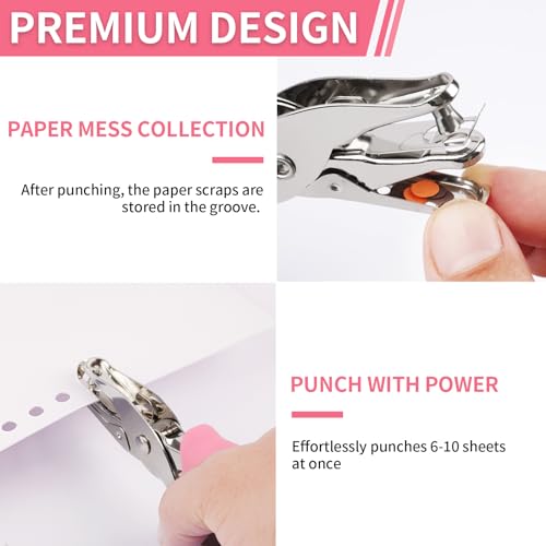 Single Hole Punch, 2 Pcs Hole Puncher, 1/4" and 1/8" Small Paper Punch - color: Pink