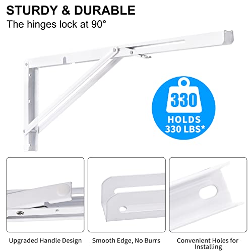 YUMORE Folding Shelf Brackets, 24 Inch Heavy Duty L Bracket, White, 2 Pack - color: White, size: 24 Inch